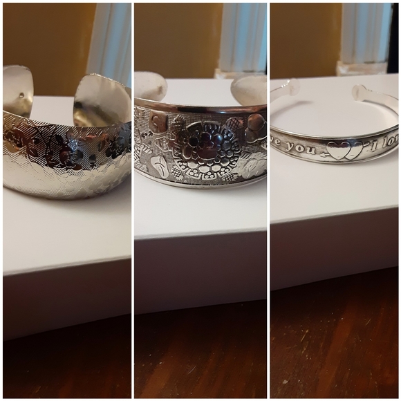 3 silver tone bangle bracelets - Picture 1 of 7